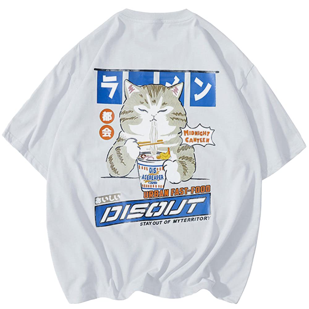 Aelfric Eden Mens Ramen Cat Graphic Tee Oversized Shirts